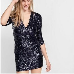 Sequined Deep V Mini Dress